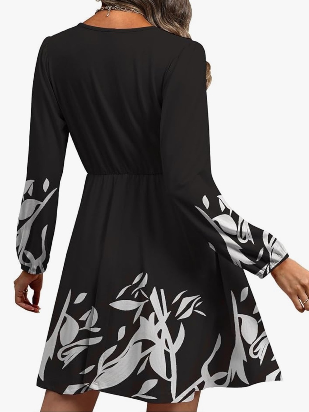 Chic Nation Black & White Floral Long-Sleeve Wrap Dress - Picture 2 of 2